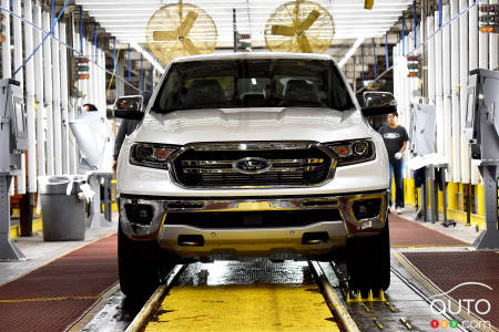 Ford Super Duty truck on the assembly line